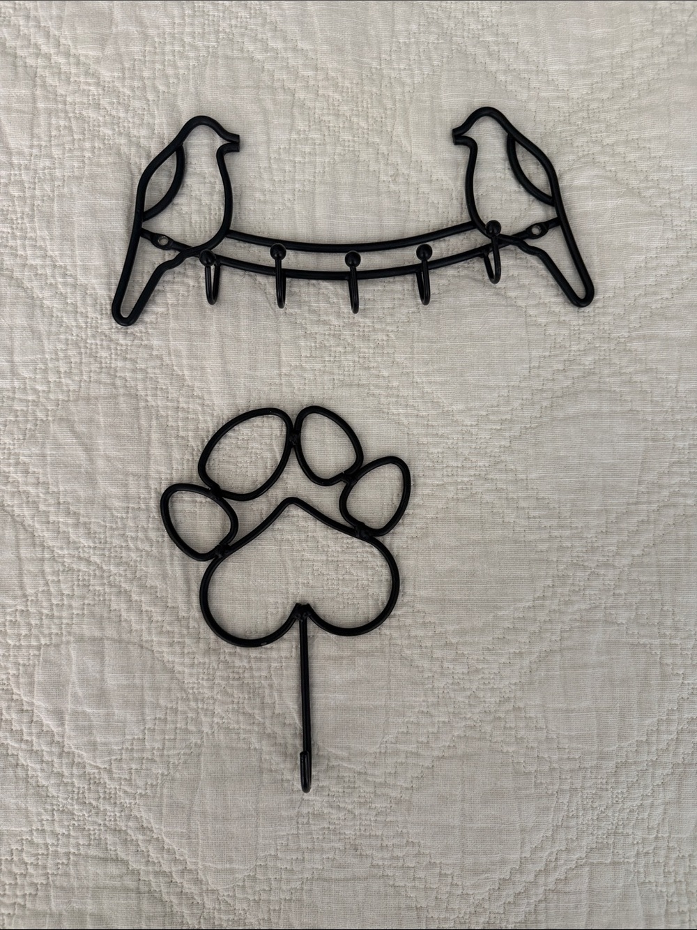 Black Metal Bird & Paw Wall Hooks Set Of Two Hooks for Keys or Dog  Lash